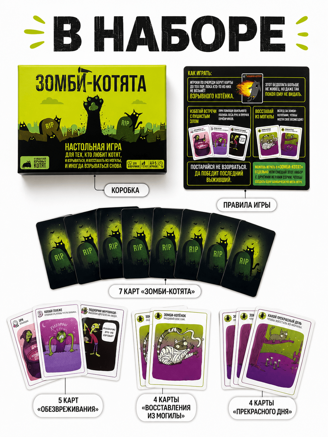 Карточная настольная игра Котята-зомби Взрывные котята для компании и вечеринок