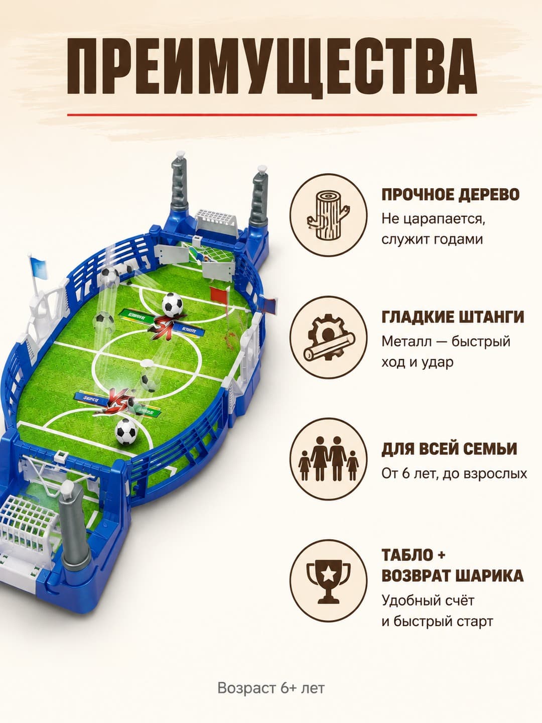 Настольный футбол League Football Board Game WAN LI LONG, игра для детей — фото 2