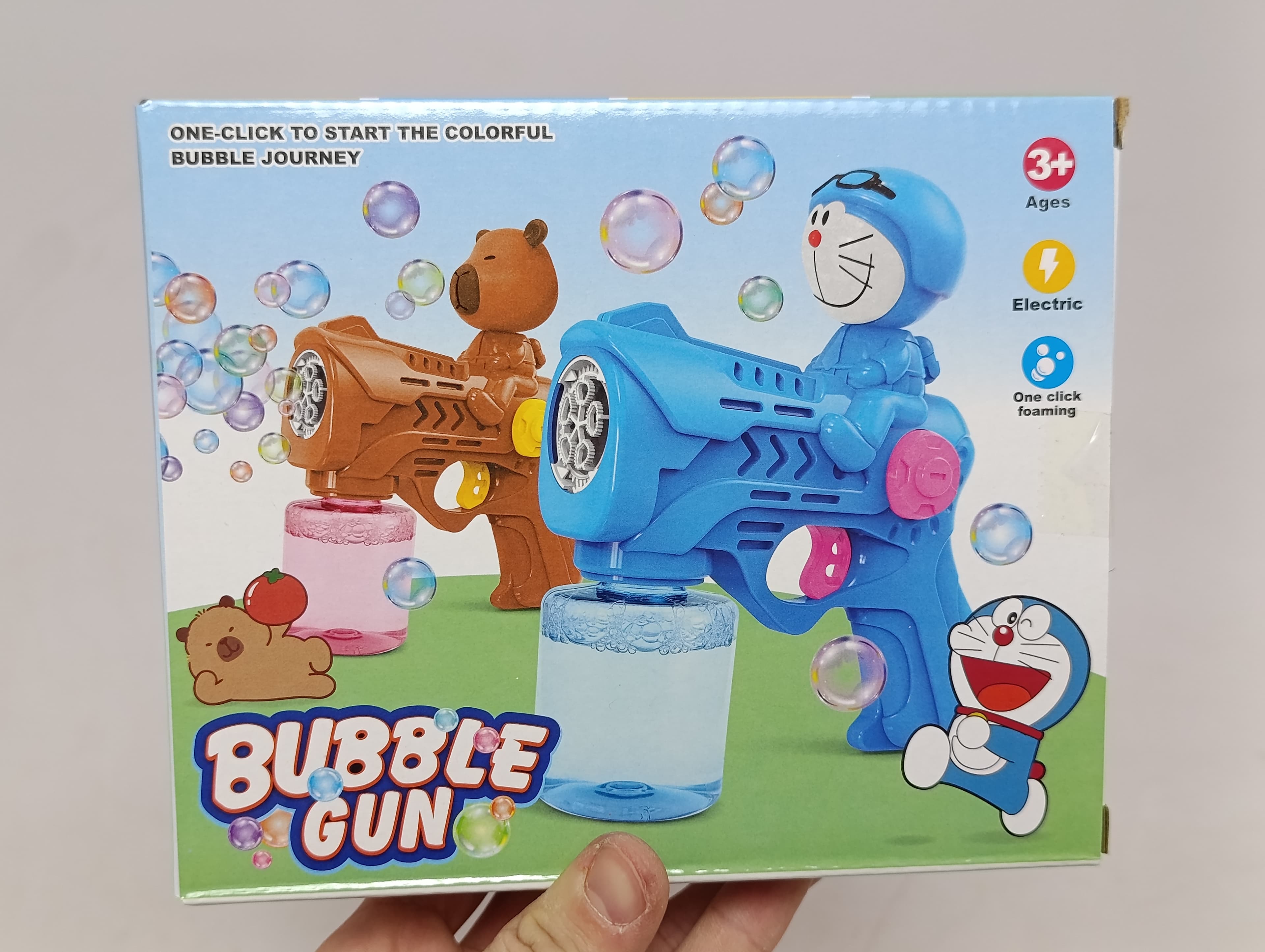 Электрический пистолет для мыльных пузырей Bubble Gun автоматический Стич и Шин-тян — фото 2