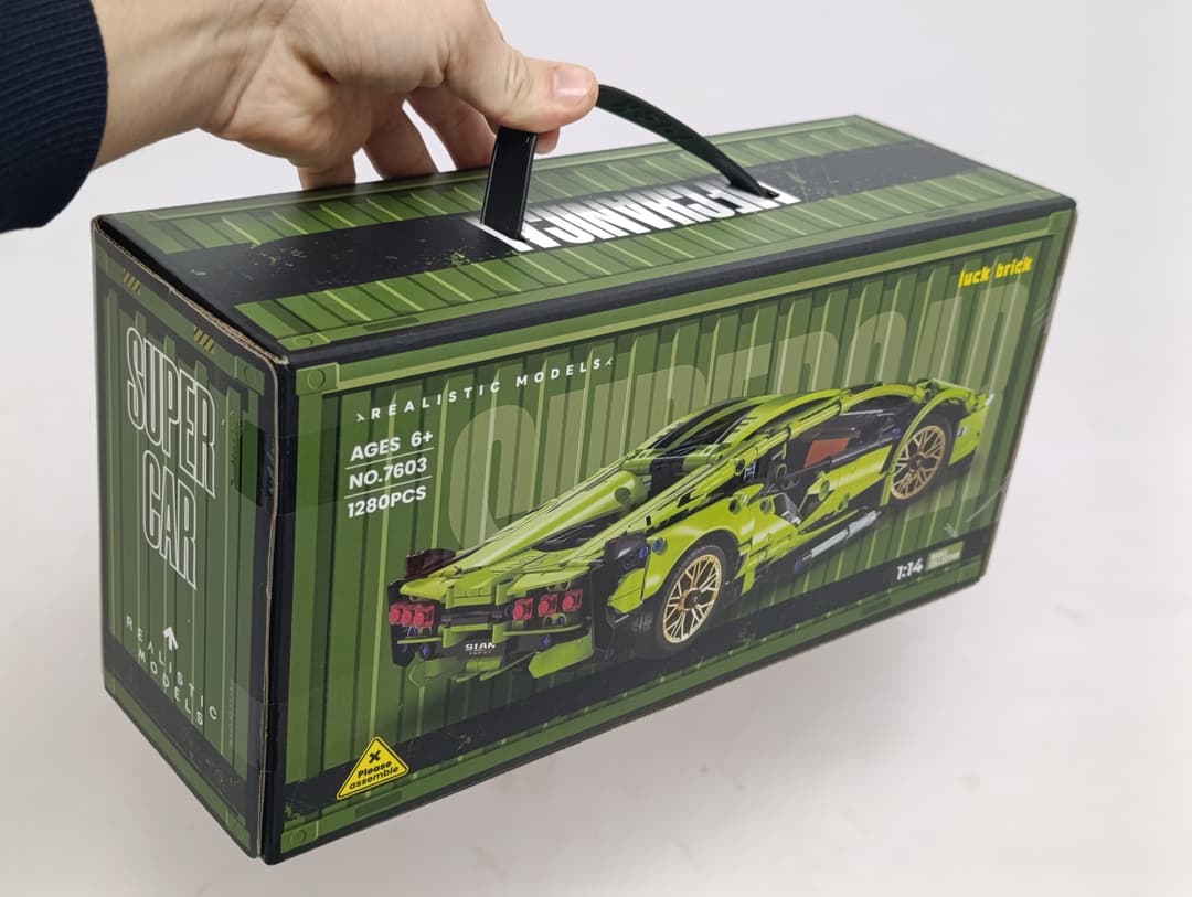 Конструктор Lamborghini Sian, 1280 деталей с инерционным механизмом, Масштаб 1:14 в металлическом боксе