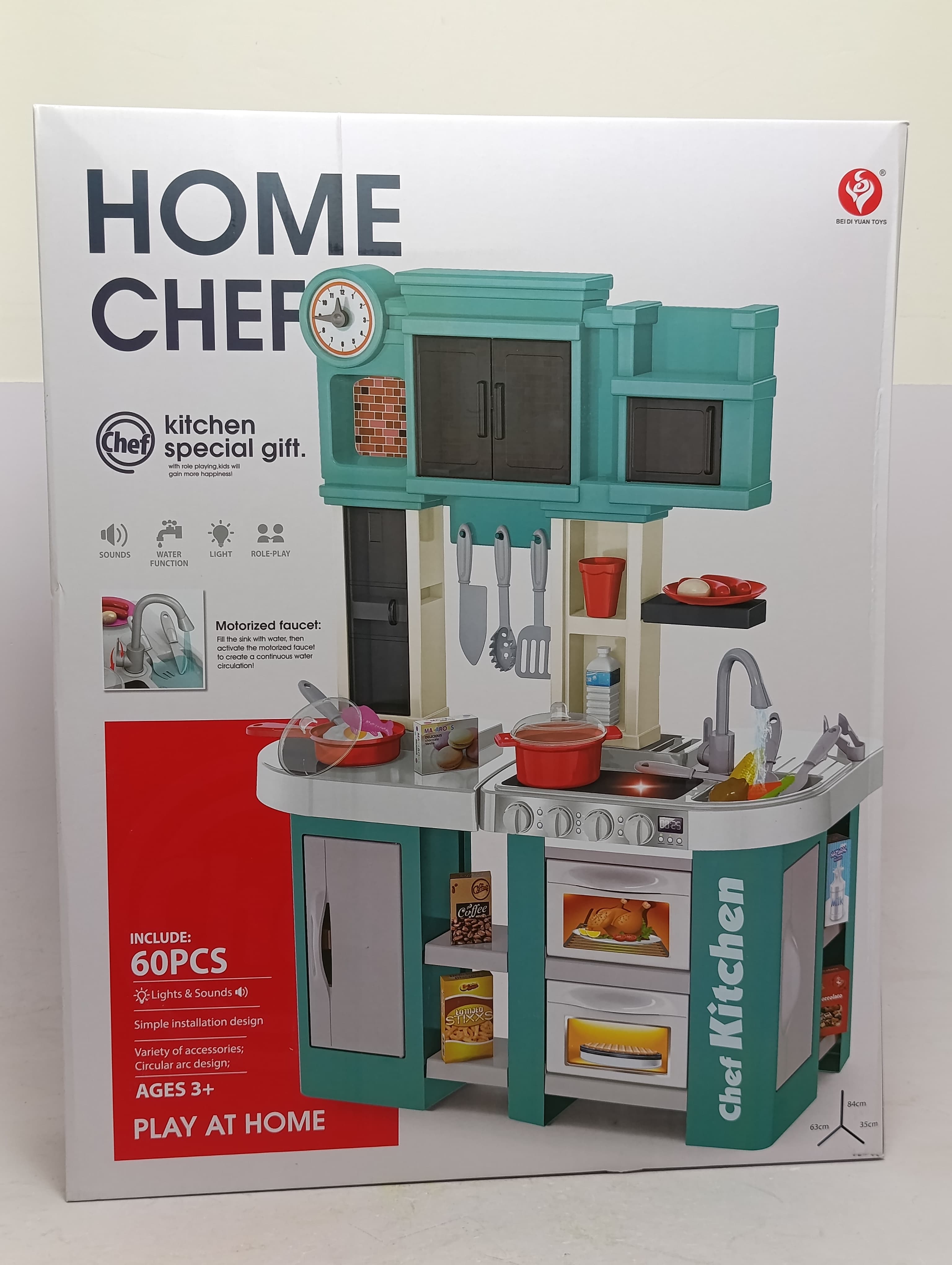 Игровая кухня Home Chef с водой, светом и звуком, 60 предметов, бирюзовая — фото 2