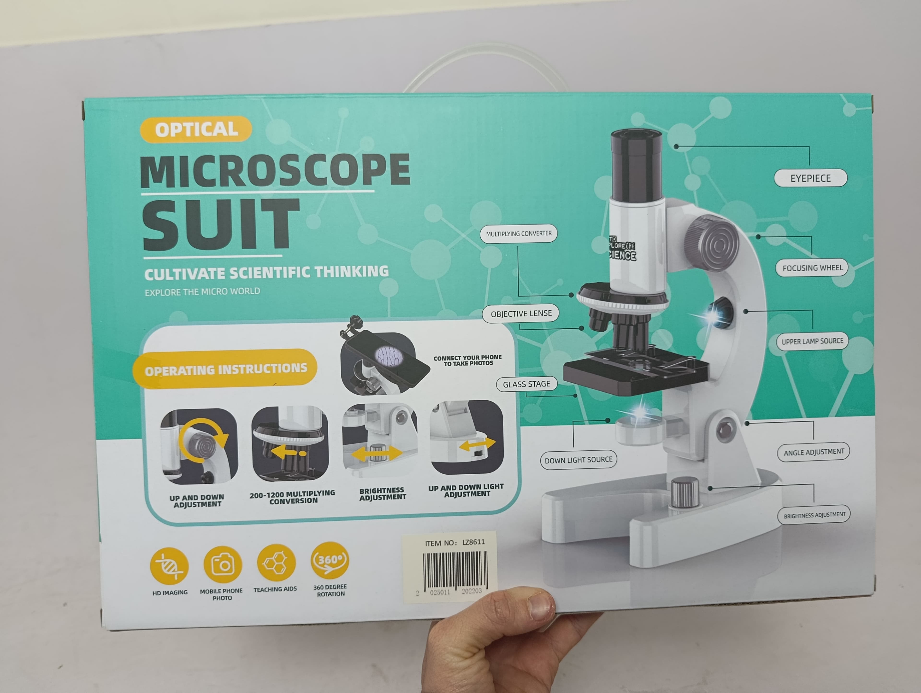 Оптический микроскоп Microscope Suit, обучающий набор 1200 крат с держателем для телефона — фото 2