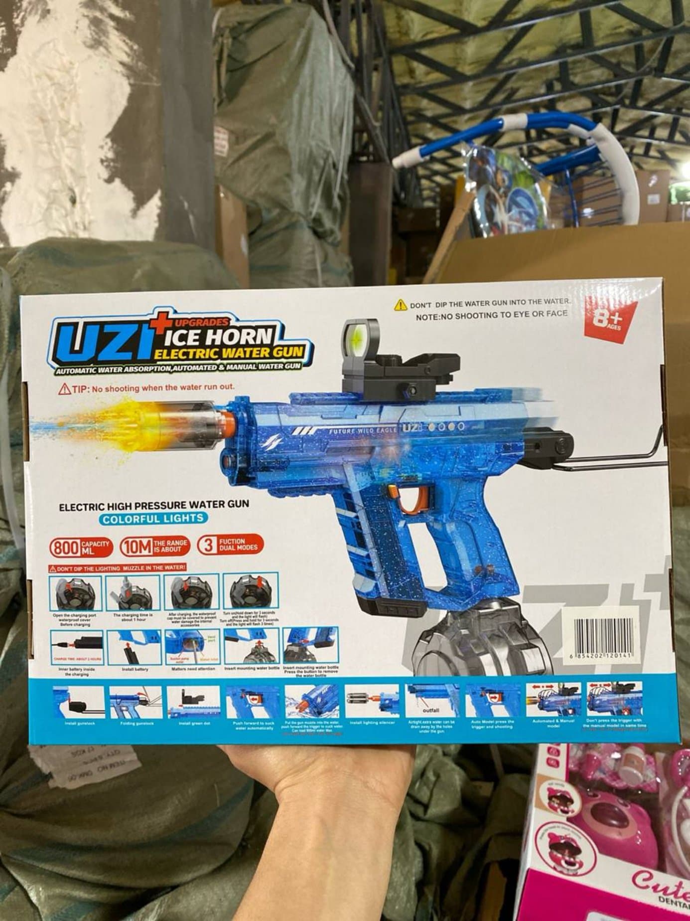 Электрический водяной пистолет UZI, Автоматический забор воды и LED подсветка, Подарок для мальчиков — фото 2