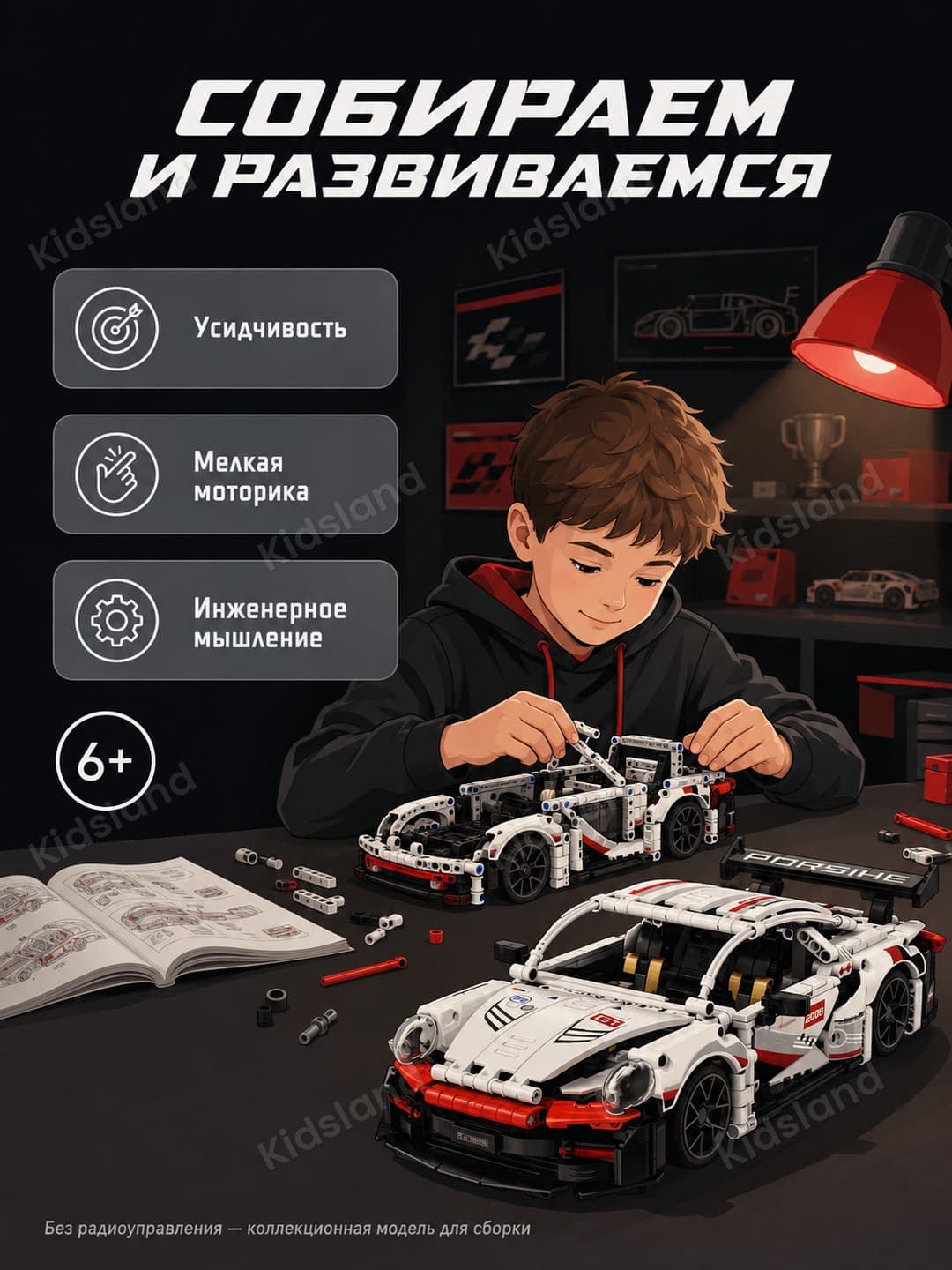 Конструктор Спорткар 1:14, гоночный суперкар, 1068 деталей, модель 36 см, 6+ — фото 5