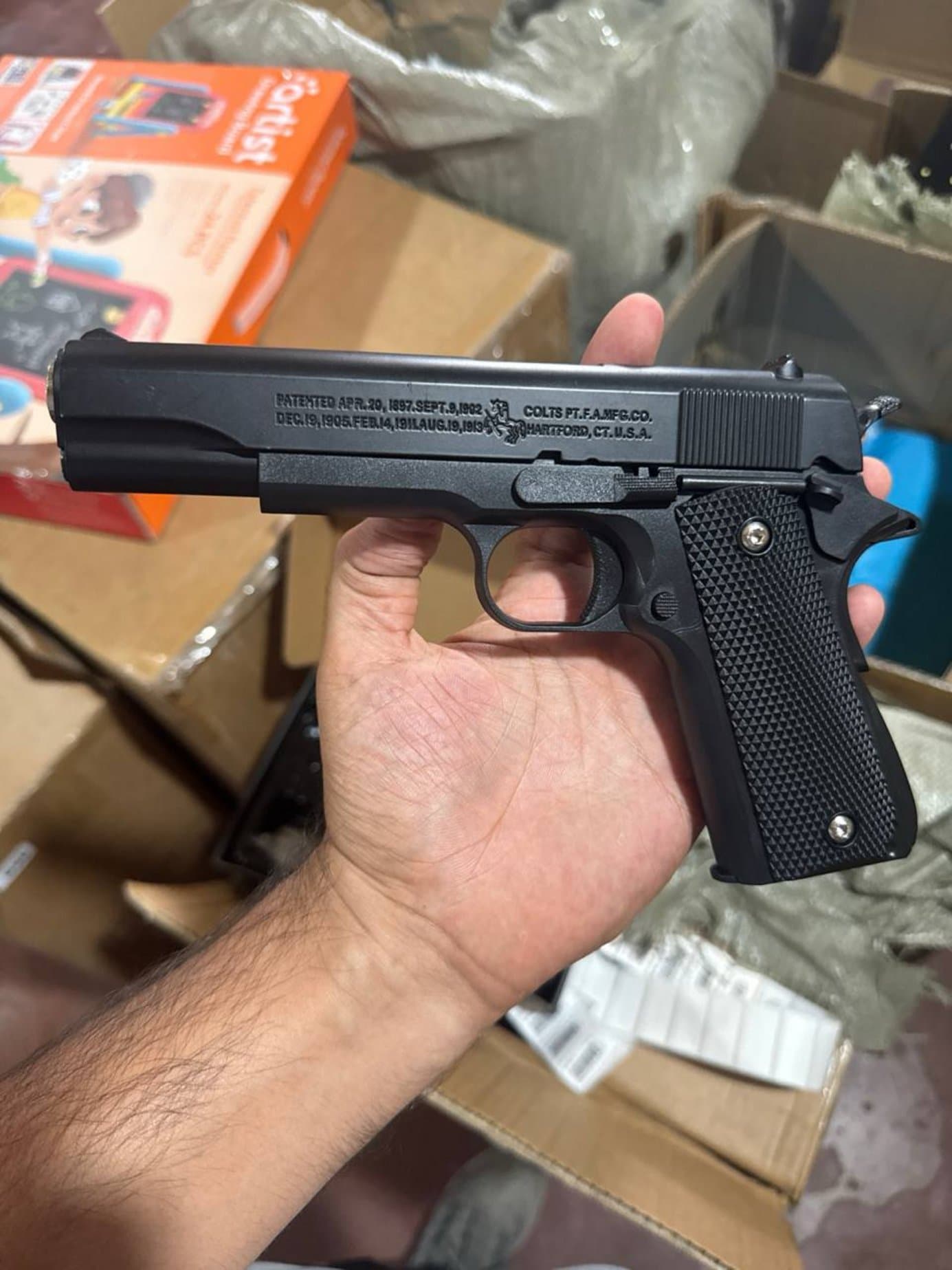 Металлический водяной пистолет орбиз Y-19 пневматический с пульками Colt M1911 — фото 2