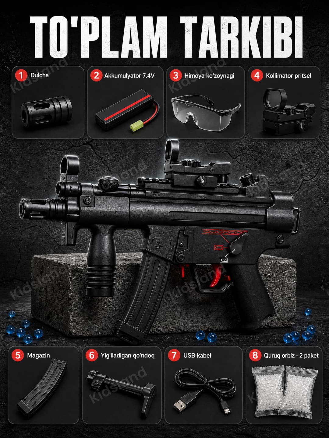 Орбиз-автомат MP5K электрический тактический, нейлоновый корпус, гидробол — фото 5