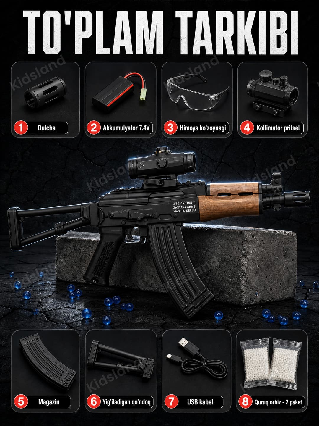 Орбиз-автомат AK-74U нейлоновый тактический на гидрогелевых шариках для подростков — фото 5