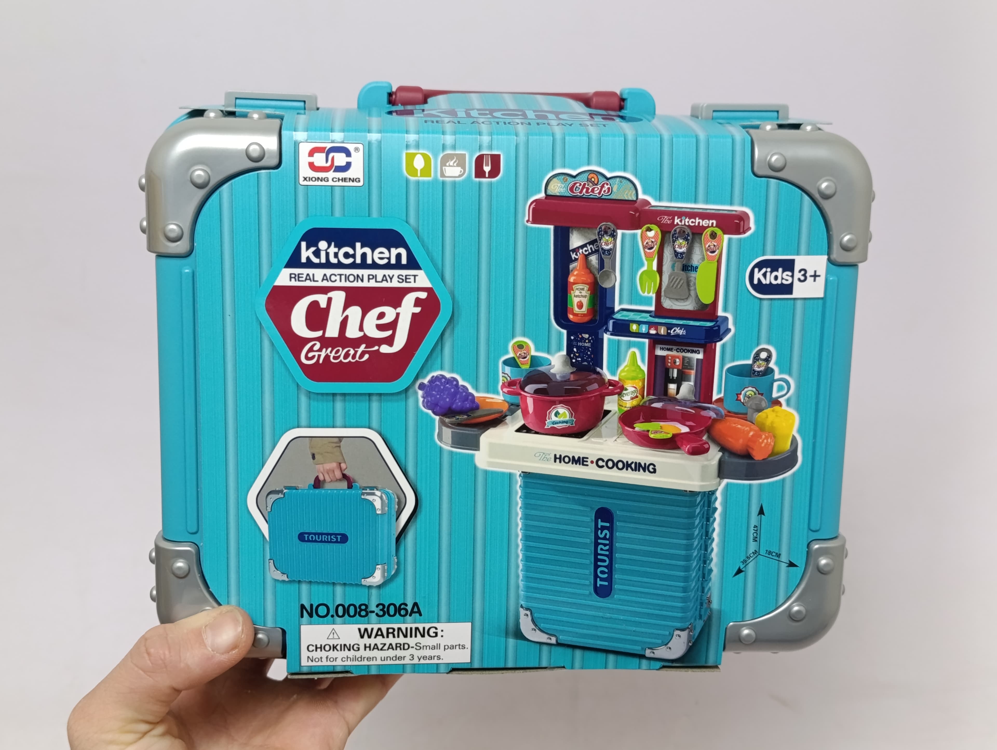 Детская игровая кухня в чемодане, портативный набор повара с посудой и аксессуарами — фото 5