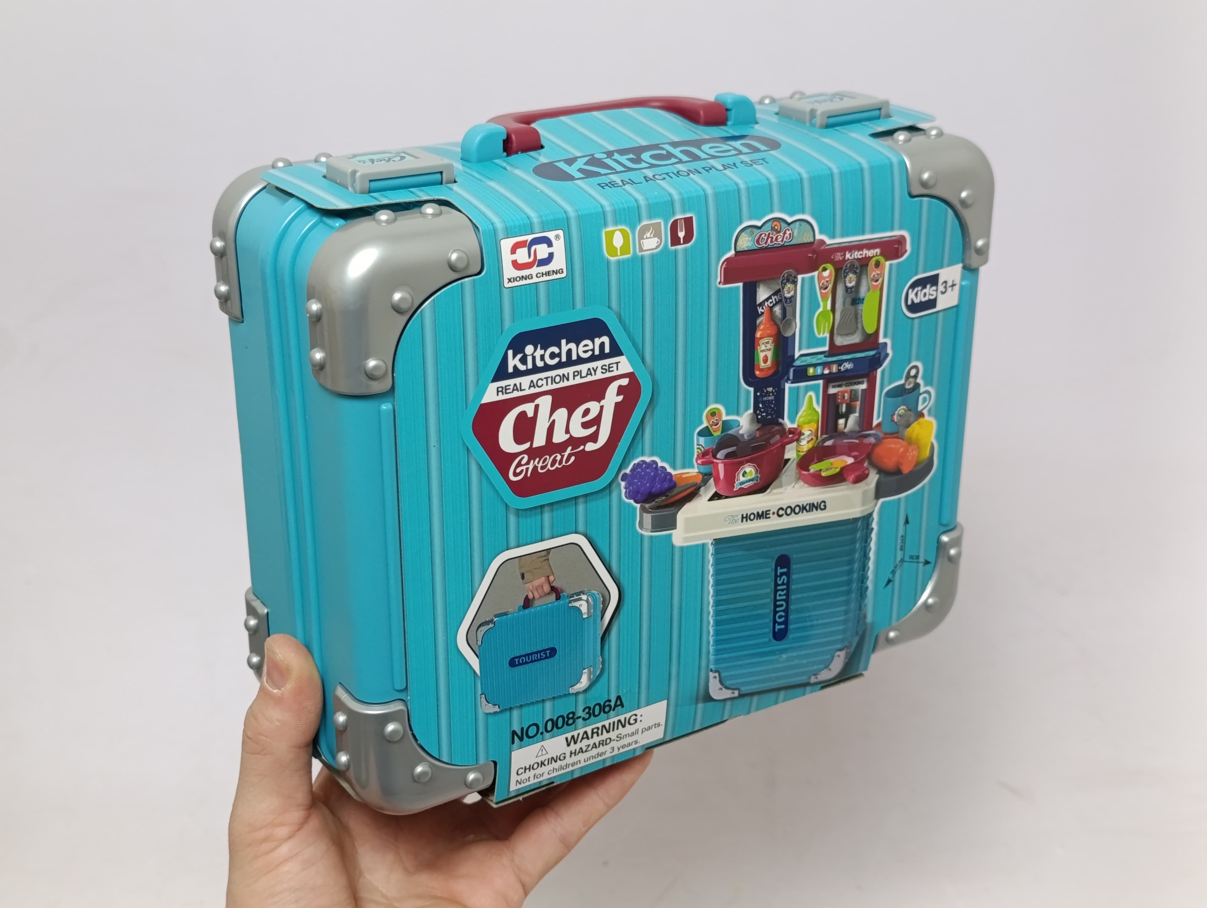Детская игровая кухня в чемодане, портативный набор повара с посудой и аксессуарами — фото 6