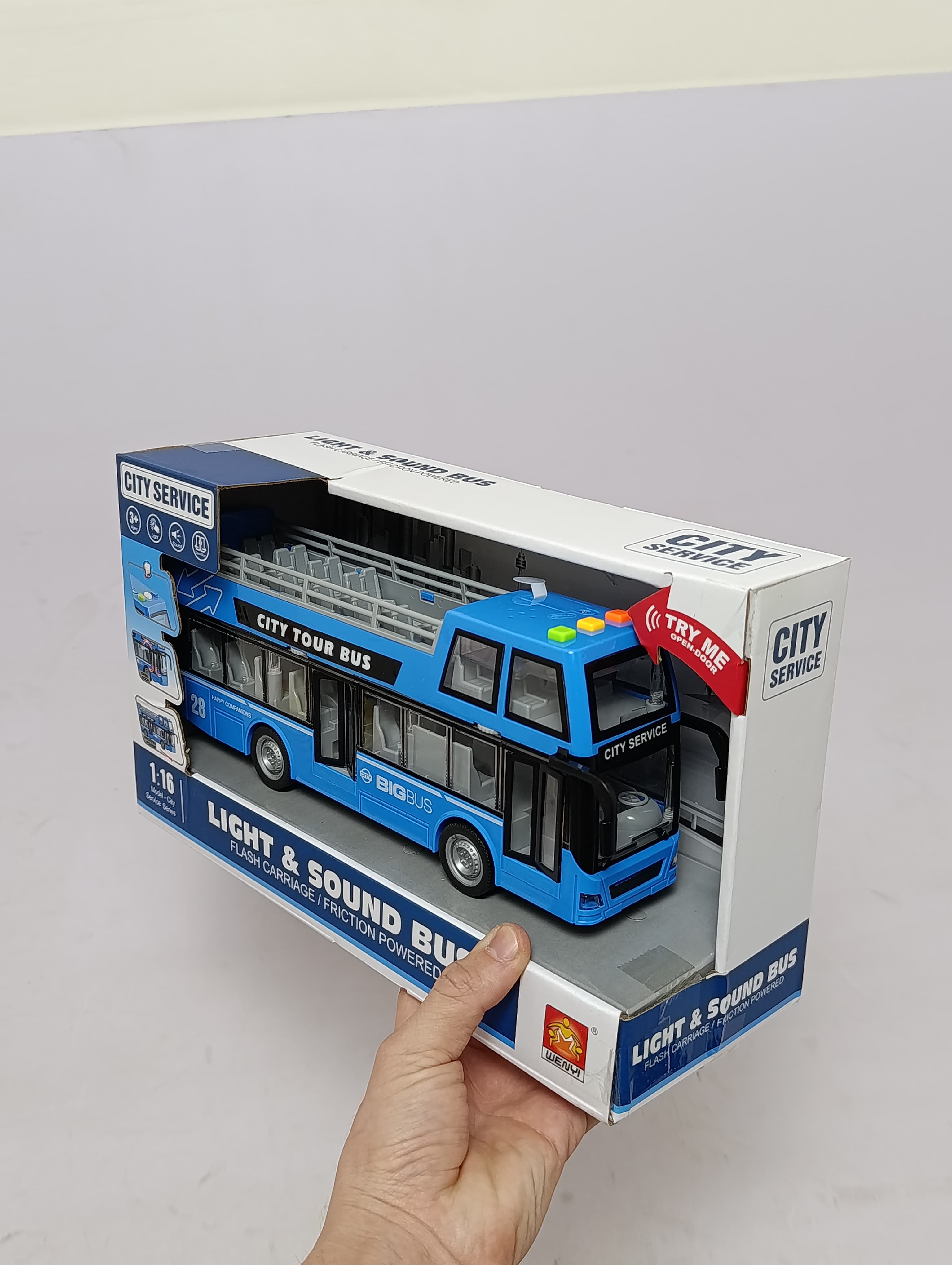 Автобус с открытым верхом City Tour Bus WENYI 1:16 инерционный двухэтажный со светом и звуком