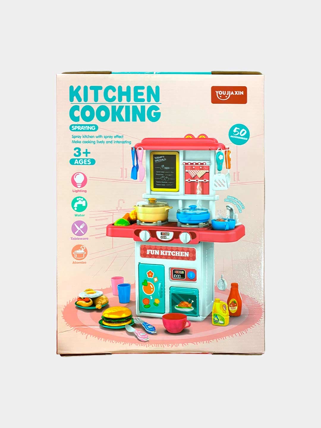Детская игровая кухня Fun Kitchen, с функцией пара и 50 аксессуаров, для детей от 3 лет