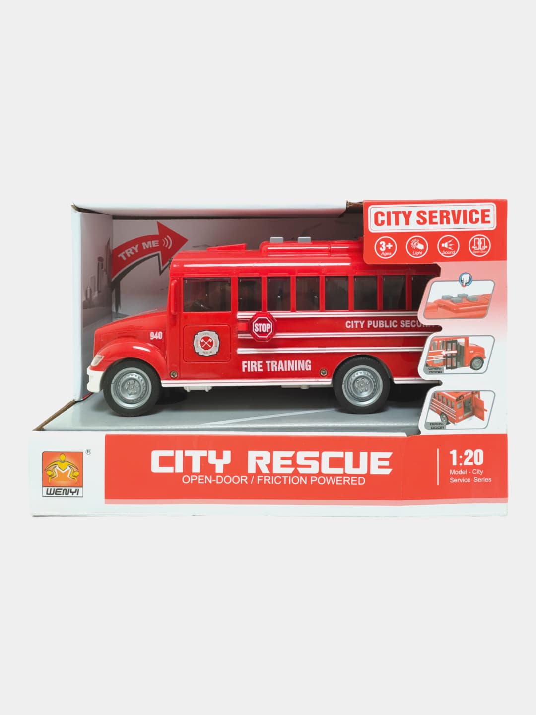 Игрушечный автобус Wenyi City Service Сити инерционный со светом и звуком