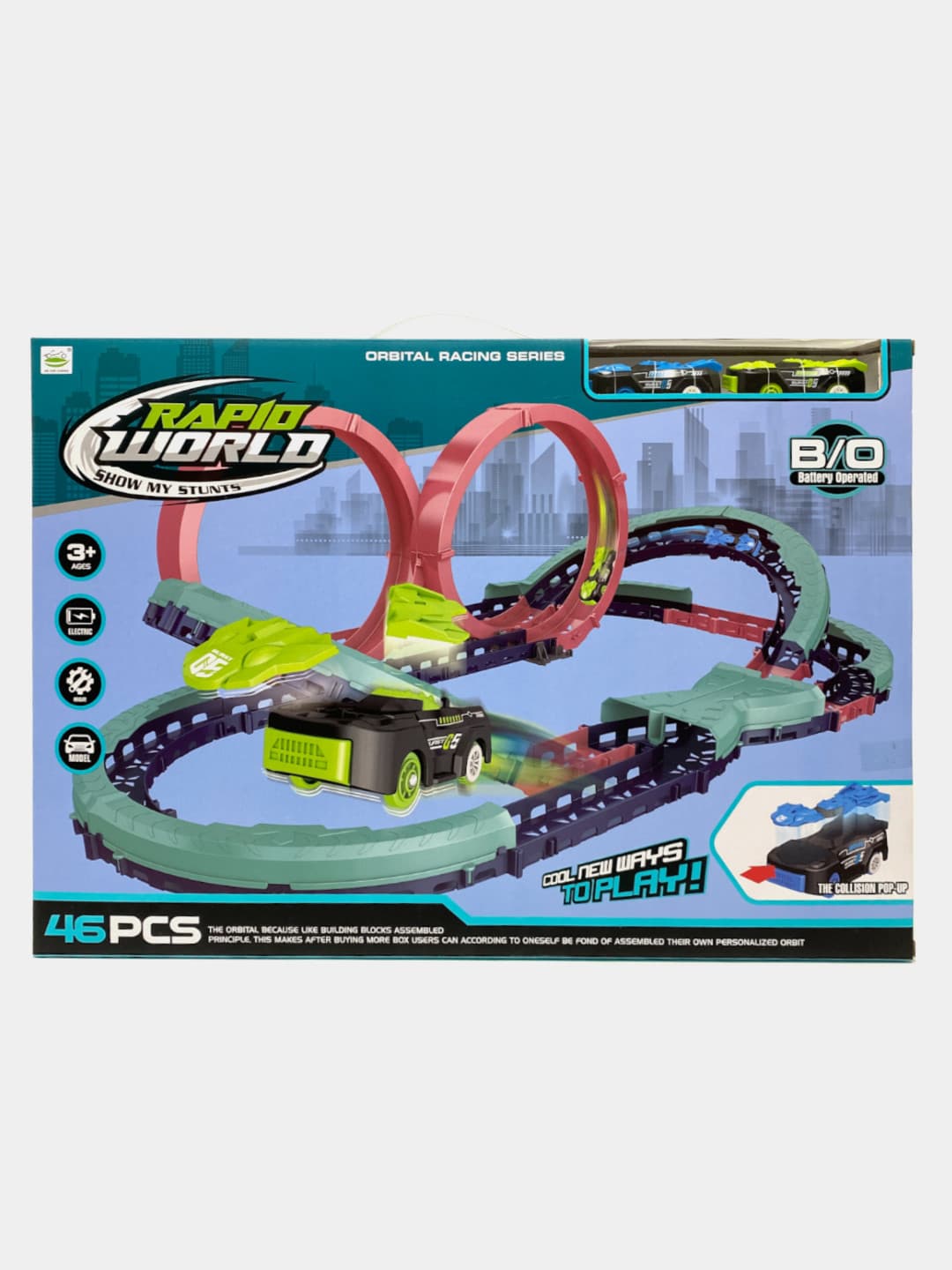 Игровой набор Трек Orbital Racing Series на батарейках, 46 элементов и 2 машинки